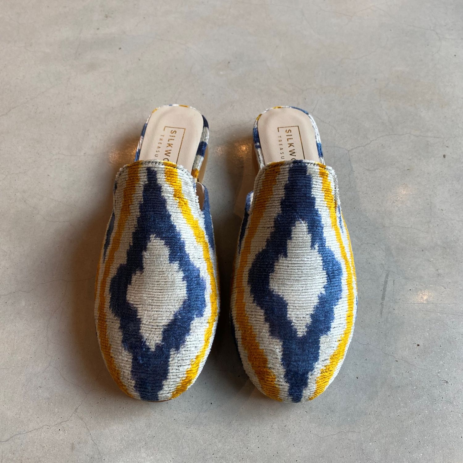 IKAT Slipper Rund - Blau, Beige, Gold