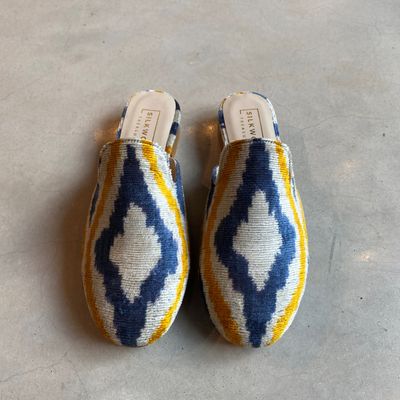 IKAT Slipper Rund - Blau, Beige, Gold
