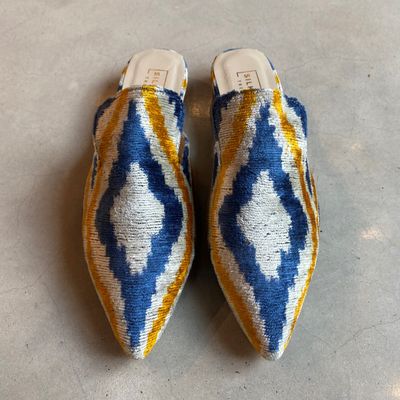 IKAT Slipper Spitz - Blau, Beige, Gold