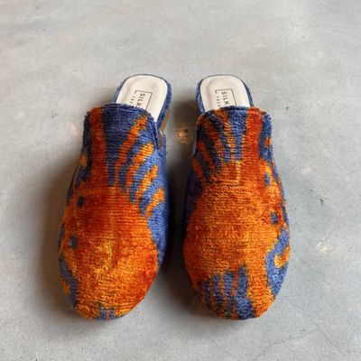 IKAT Slipper Rund - "Krebs" Orange, Blau