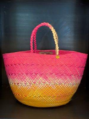 Handgeflochtene Tasche - rosa, beige, orange