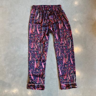 Pyjama aus Seidensatin - Navy, Rosa