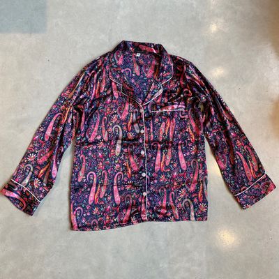 Pyjama aus Seidensatin - Navy, Rosa