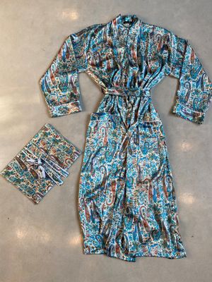 Kimono aus Seidensatin - Blau