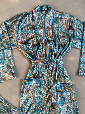 Kimono aus Seidensatin - Blau