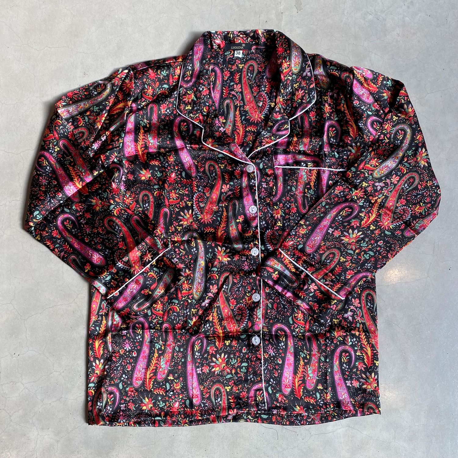 Pyjama aus Seidensatin - Schwarz, rosa