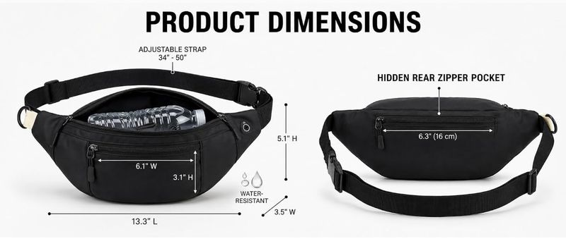 Black Fanny bag for Men and Women, Crossbody Waist Bag Black Fanny bag for Men and Women, Crossbody Waist Bag