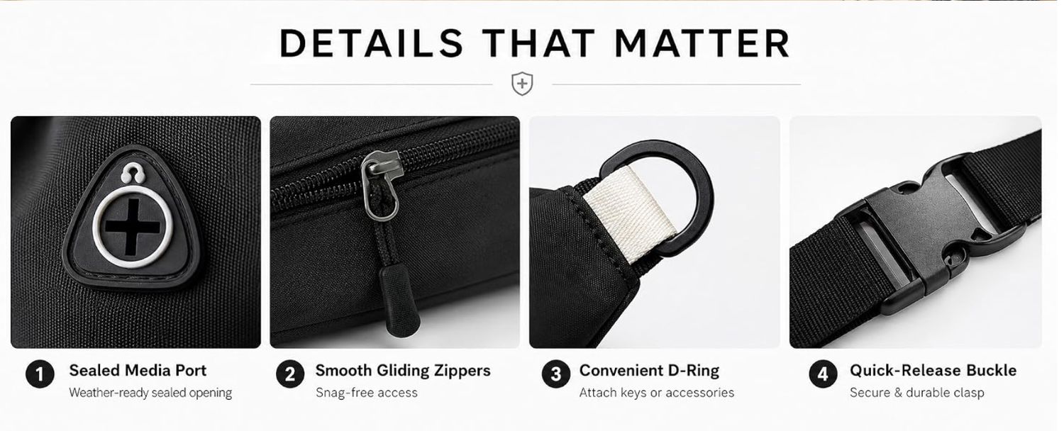Black Fanny bag for Men and Women, Crossbody Waist Bag