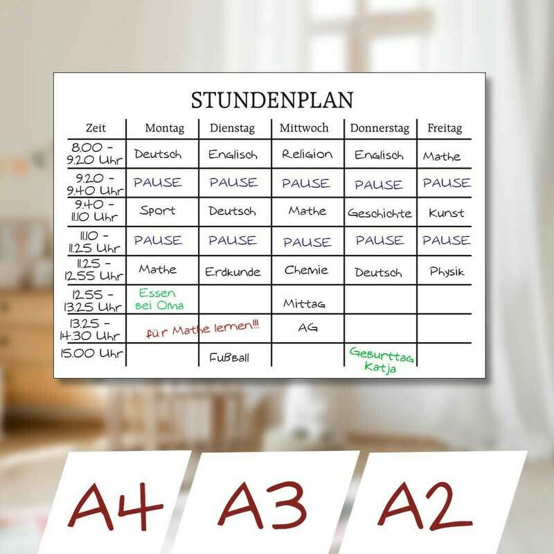 Whiteboard Platte "Stundenplan"