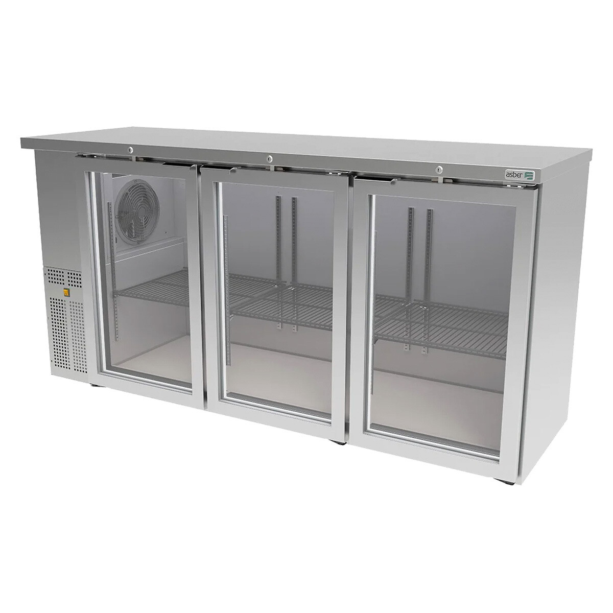Refrigerador Contra-Barra Asber 3 Puertas Solidas con Cerradura en Puertas y Luz Interior ABBC-24-72-G HC, Material: Acero Inoxidable