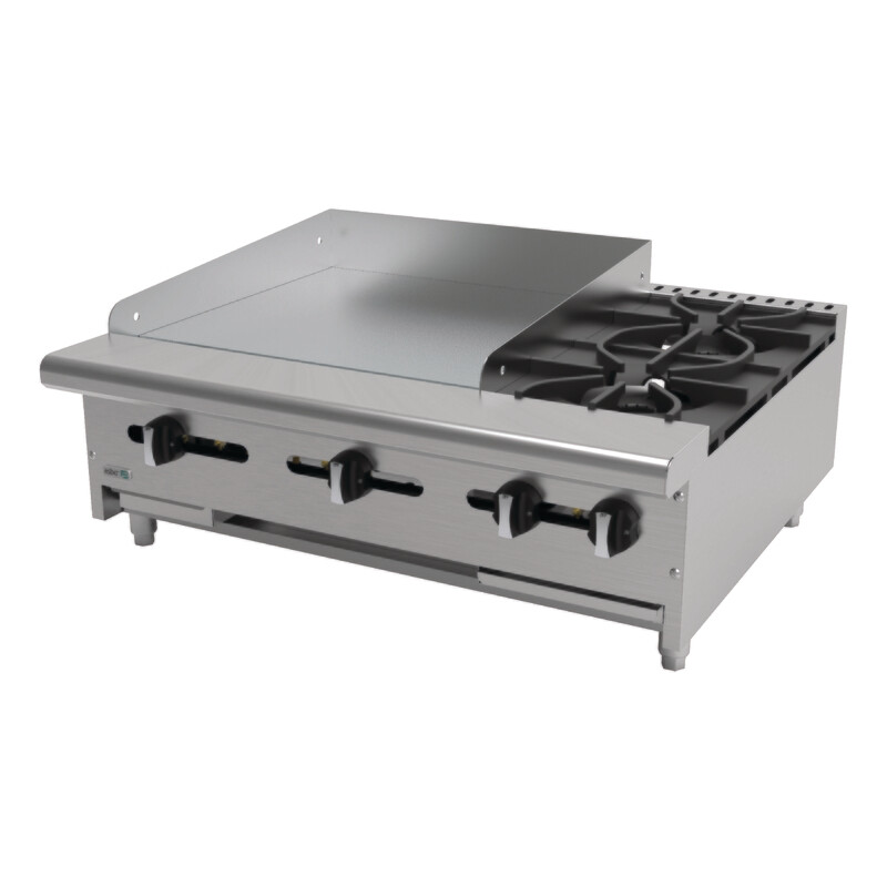 Parrilla a Gas de 2 Fuegos Abiertos + Plancha 24&quot; Acero Inoxidable Asber AEM-G24-B2-36-H 