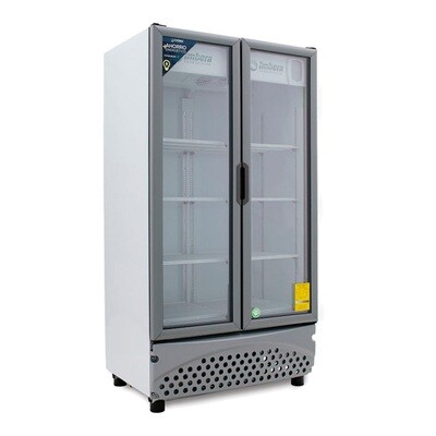 Refrigerador Vertical Imbera 26´ Luz Led 8 Parrillas 2 Puertas Cristal Blanco VRD26