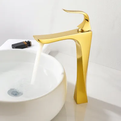 خلاط حوض عالي ديكور ذهبي لامع ٣١ سم استيراد