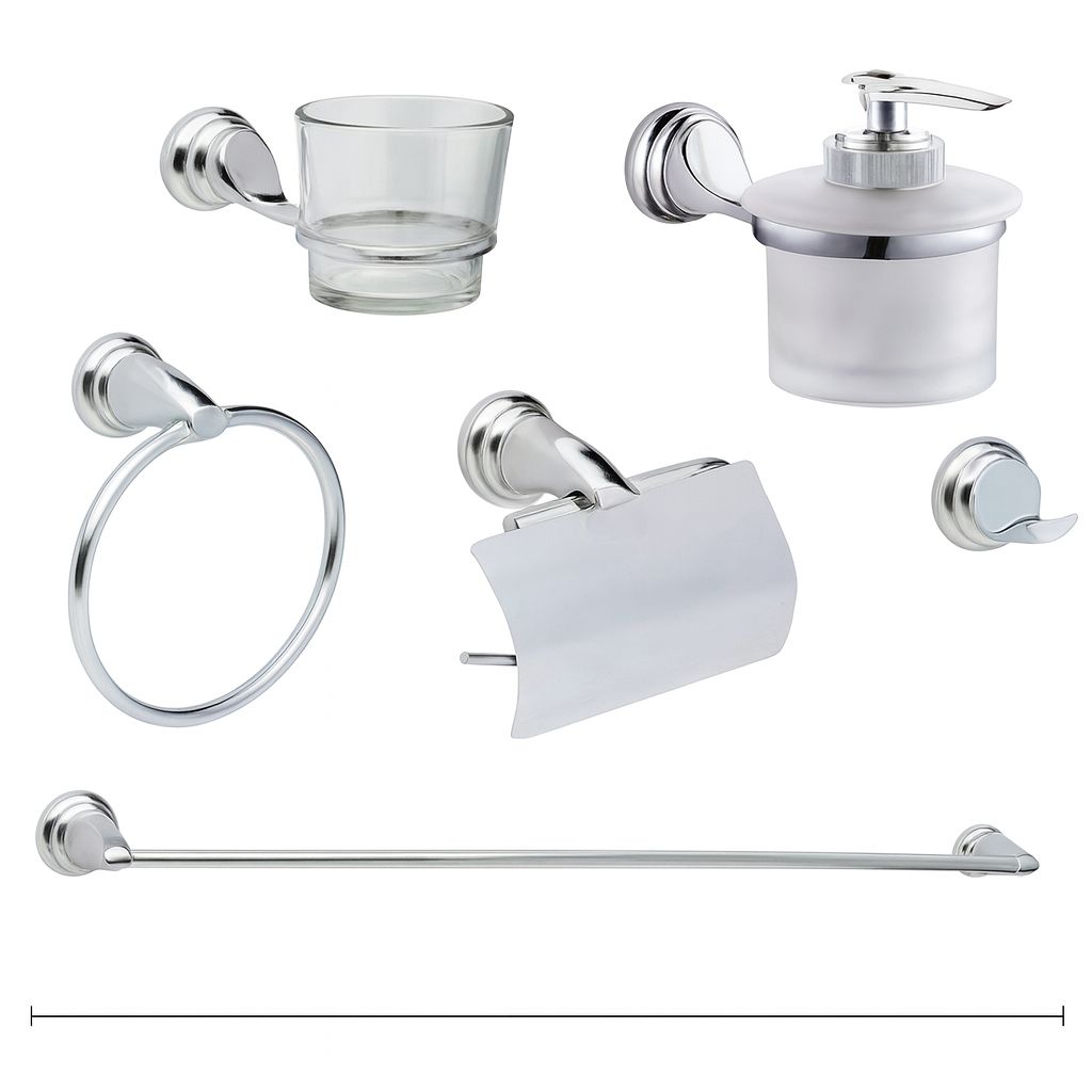 3100 طقم اكسسوار حمام نيكل كروم ٦ قطع بديسبنسر صابون زجاج من دريم