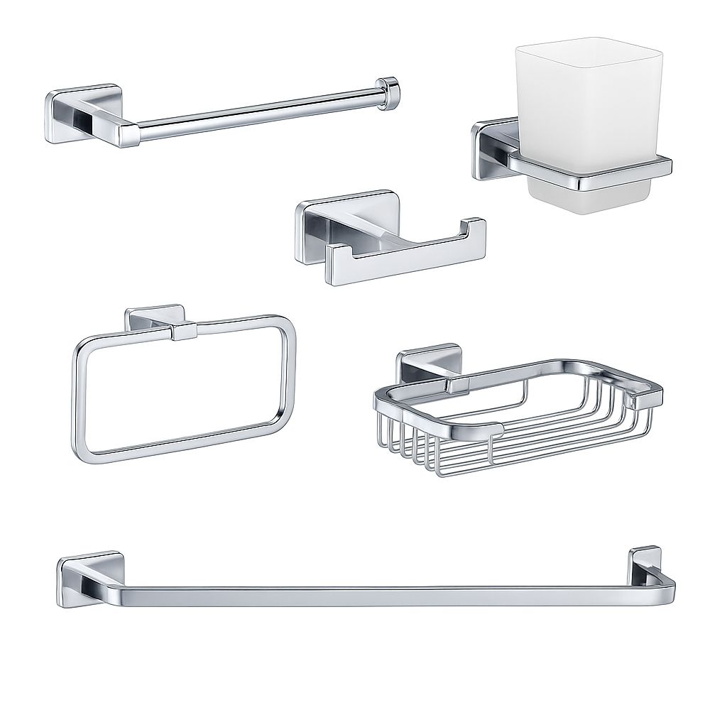 7700C طقم اكسسوار حمام ٦ قطع ستانلس سيلفر لامع من دريم