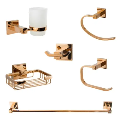 DR-7200-RG  طقم اكسسوارات حمام 6 قطع اللون روز جولد لامع مستورد من دريم