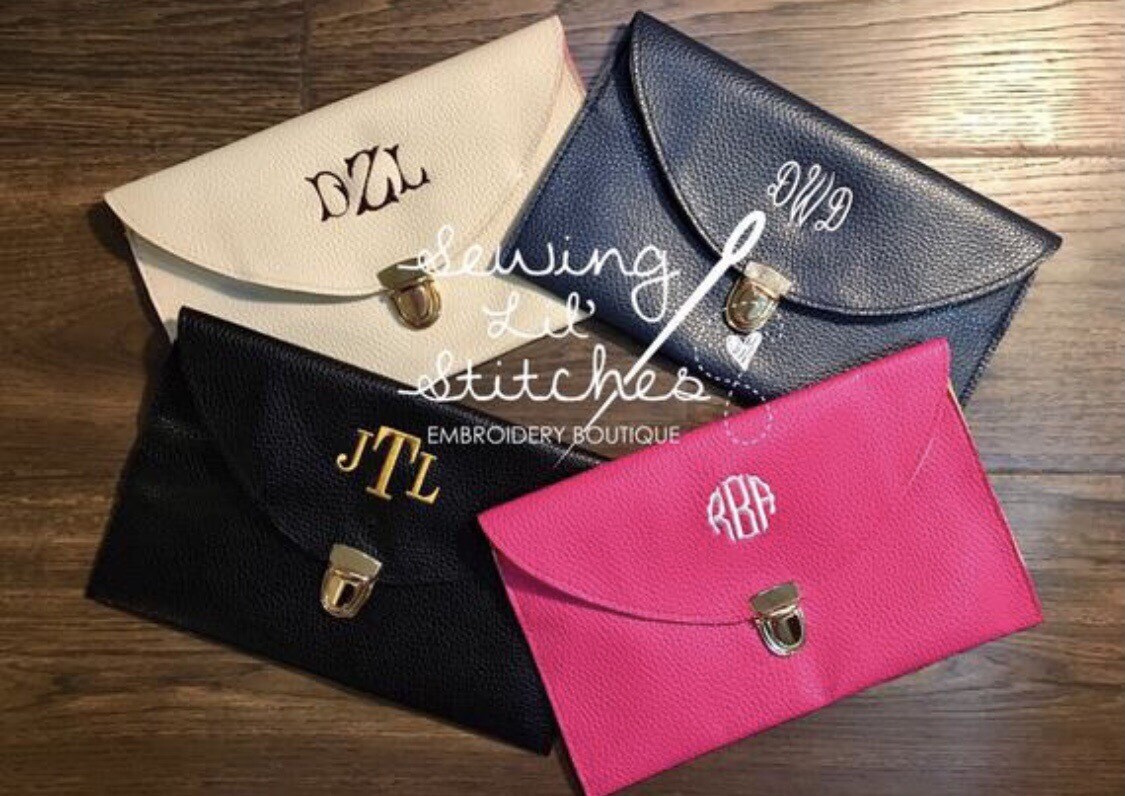 Monogrammed Leather Clutch