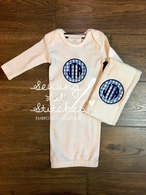 Gingham Baby Gown &amp; Burp Cloth Set