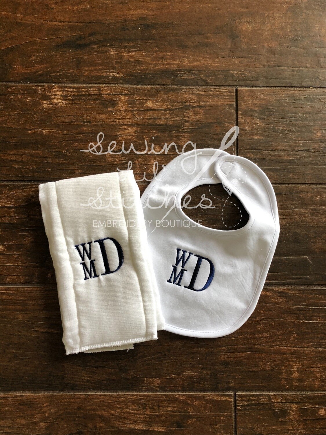 Monogrammed Burp Cloth &amp; Bib Set