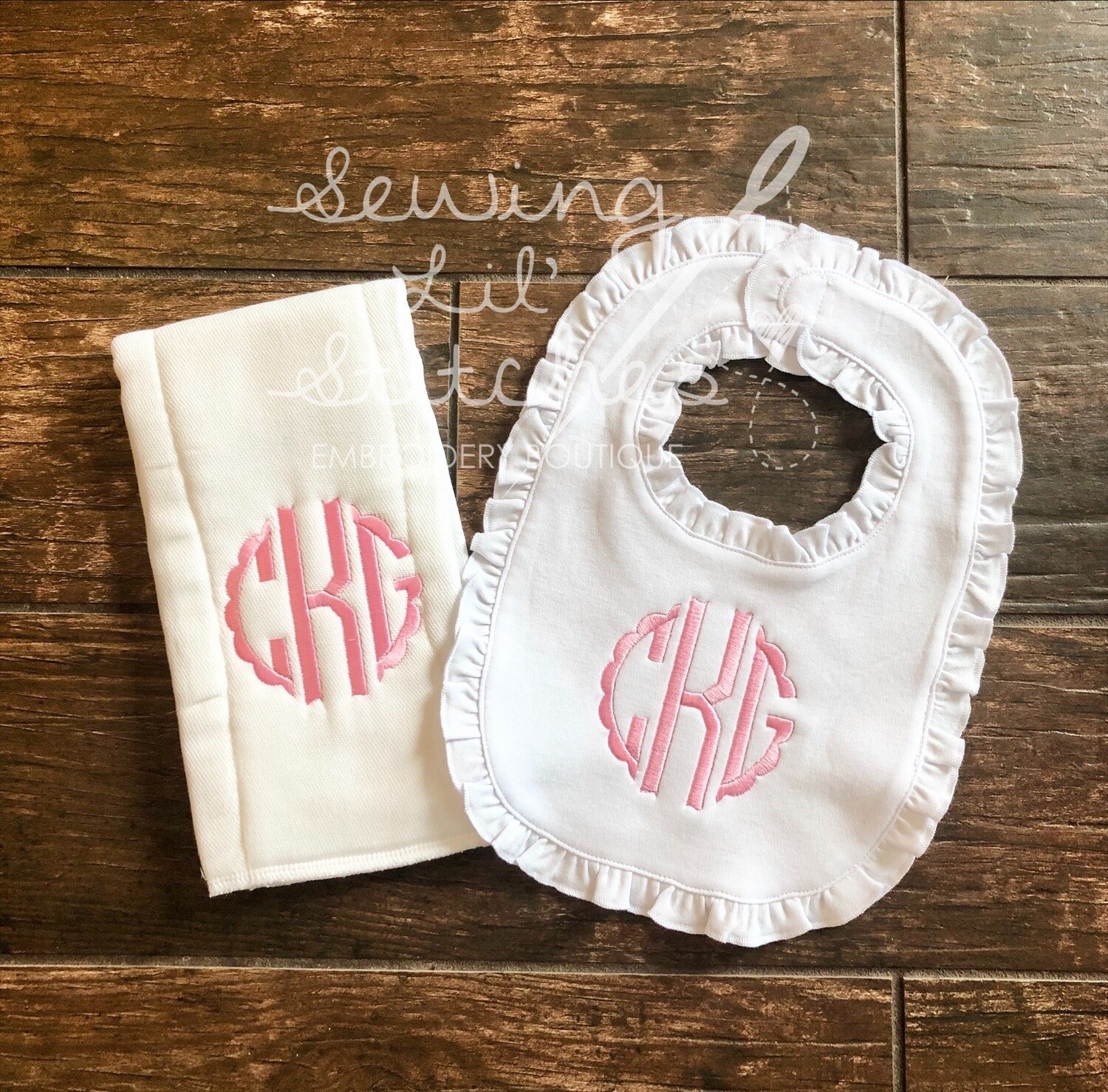 Girl Ruffle Bib &amp; Burp Cloth Set