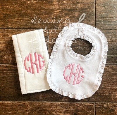 Girl Ruffle Bib &amp; Burp Cloth Set