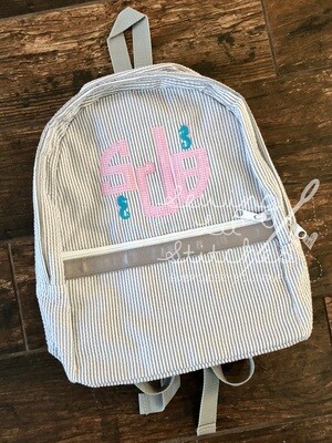 Monogrammed Seersucker Backpack