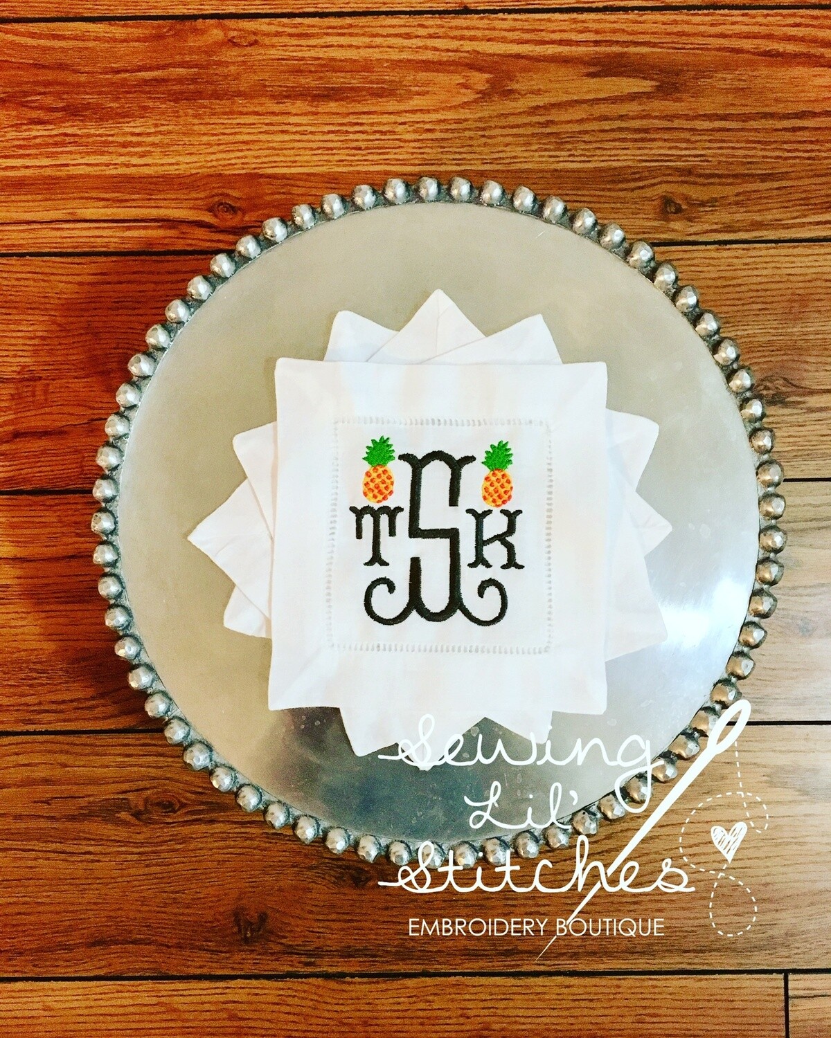Pineapple Monogrammed Cocktail Napkins - set of 4