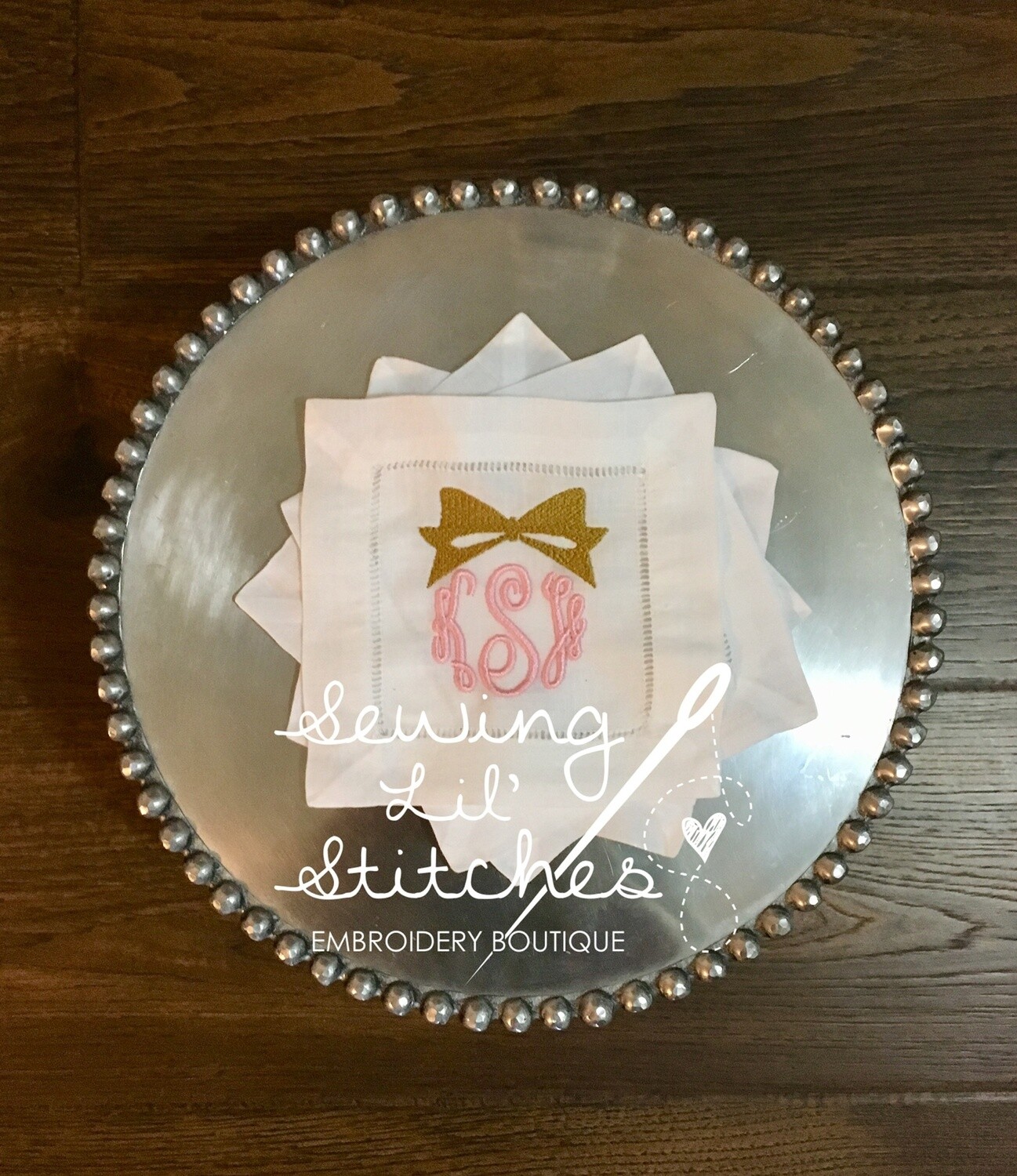 Monogram with Bow Cocktail Napkins - set of 4
