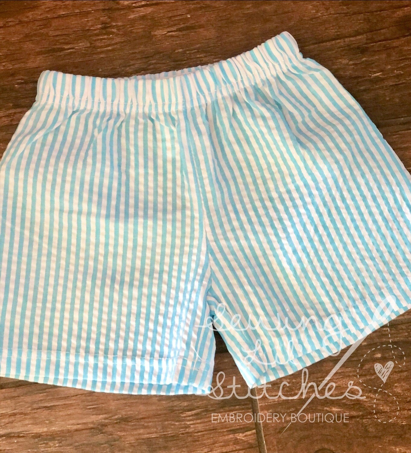 Aqua Seersucker Shorts