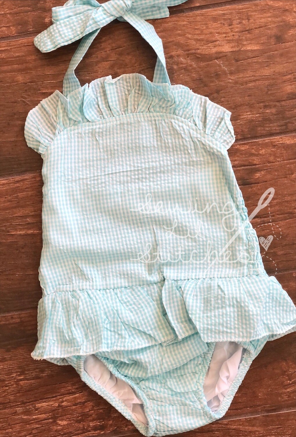 Girl’s Aqua Gingham Swimsuit
