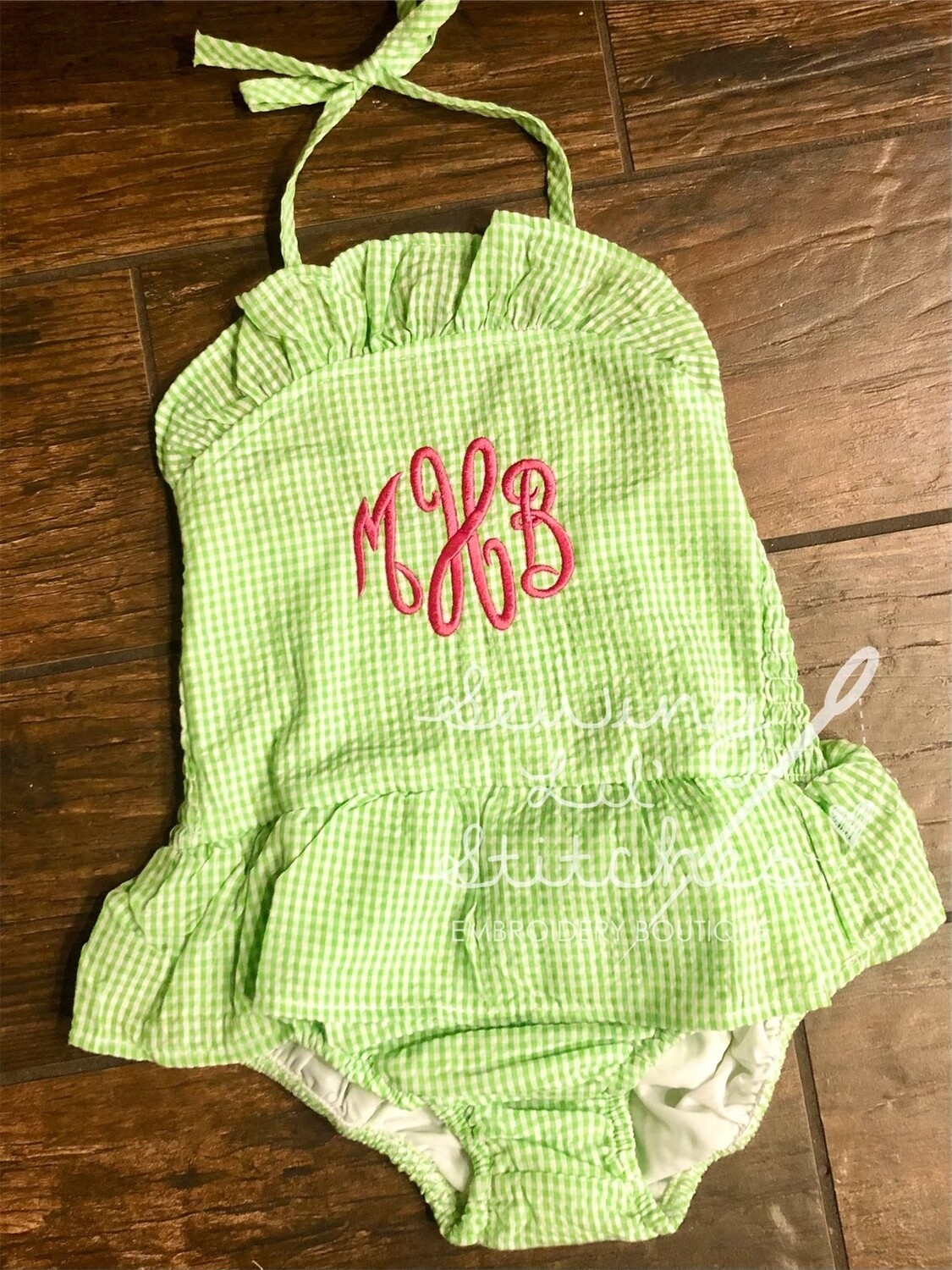 Girl’s Green Gingham Swimsuit