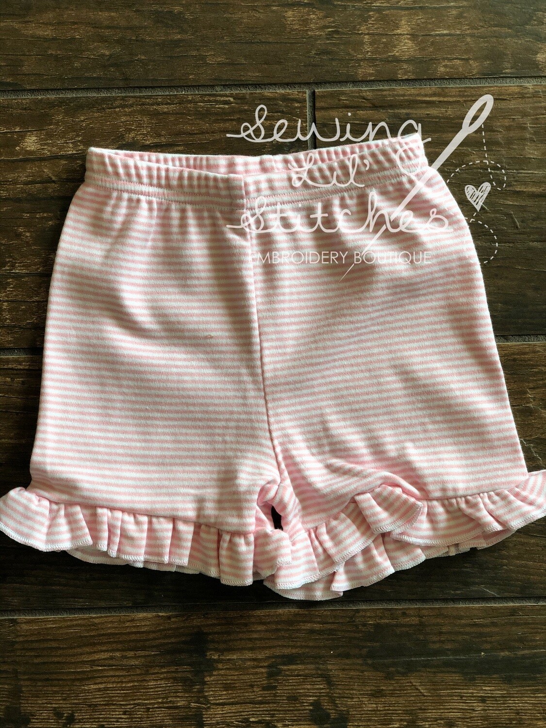 Light Pink Pin Stripe Ruffle Shorts