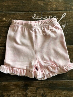 Light Pink Pin Stripe Ruffle Shorts
