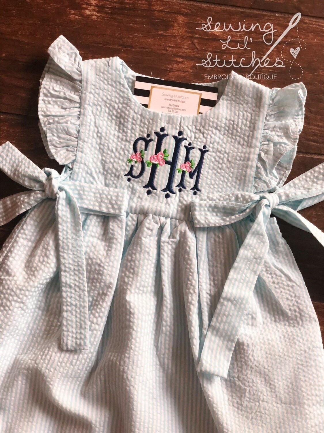 Floral Monogrammed Seersucker Dress