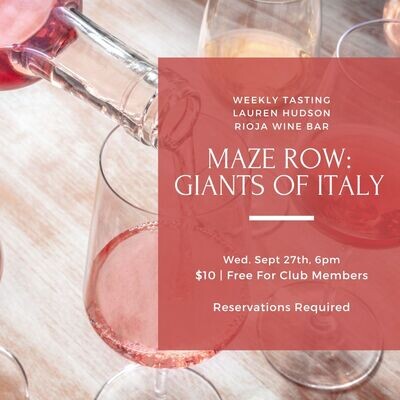 Wednesday Tasting, September 27th, 6 PM