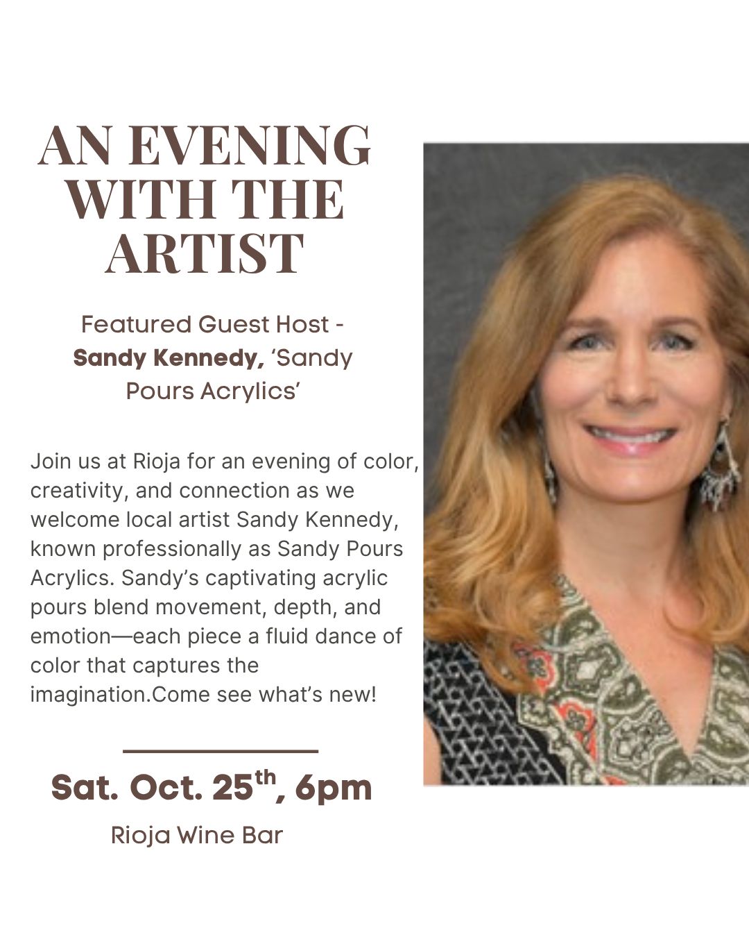 Night W. The Artist - Sandy Kennedy, Oct. 25, 6pm