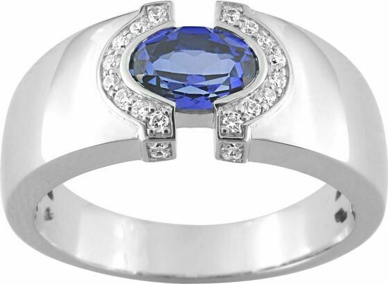 Bague Saphir Diamant 0.12ct Gh-Si Or 750 Blanc