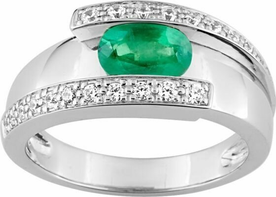 Bague Émeraude Diamant 0.22ct Gh-Si Or 750 Blanc