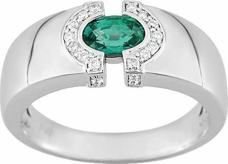 Bague Émeraude Diamant 0.10ct Gh-Si Or 750 Blanc