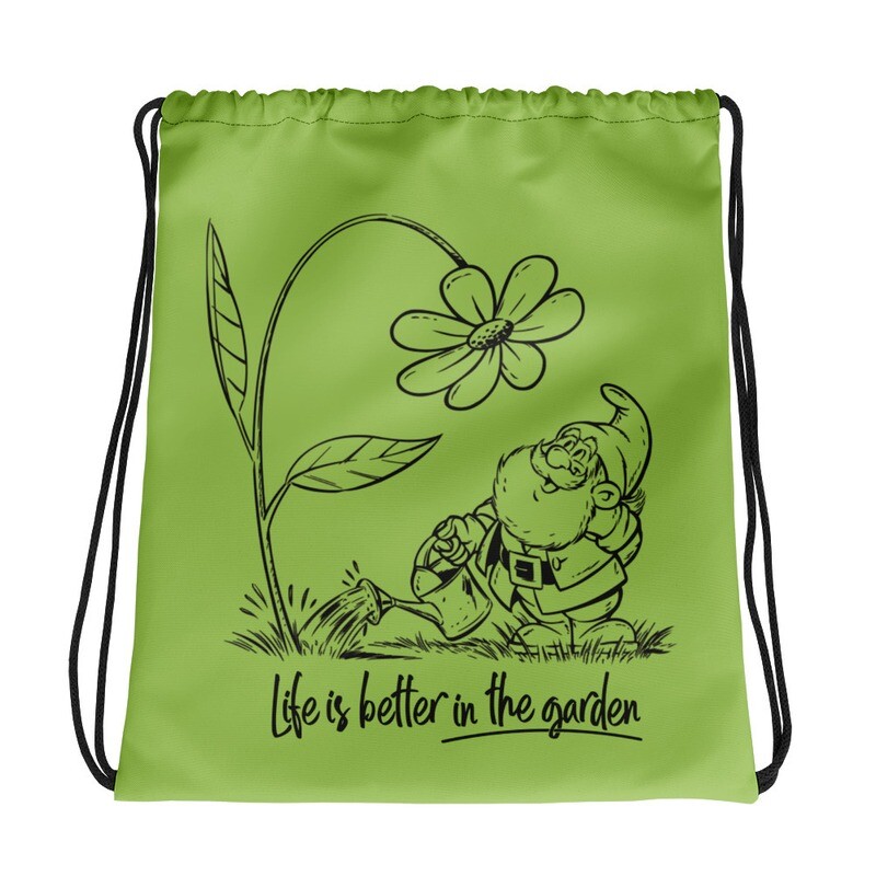 Life Is Better Gnome Drawstring bag
