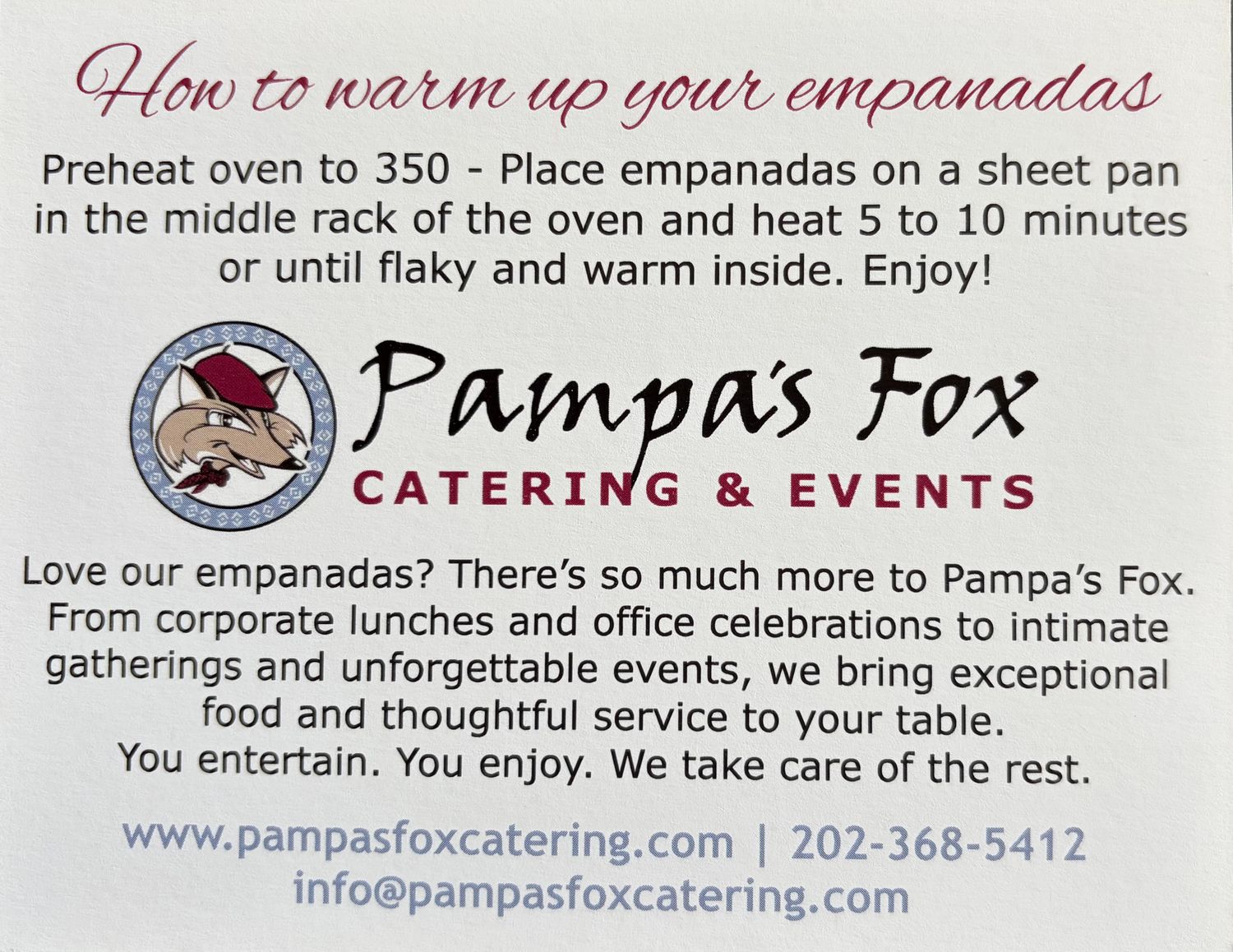 Heating Instructions for Empanadas