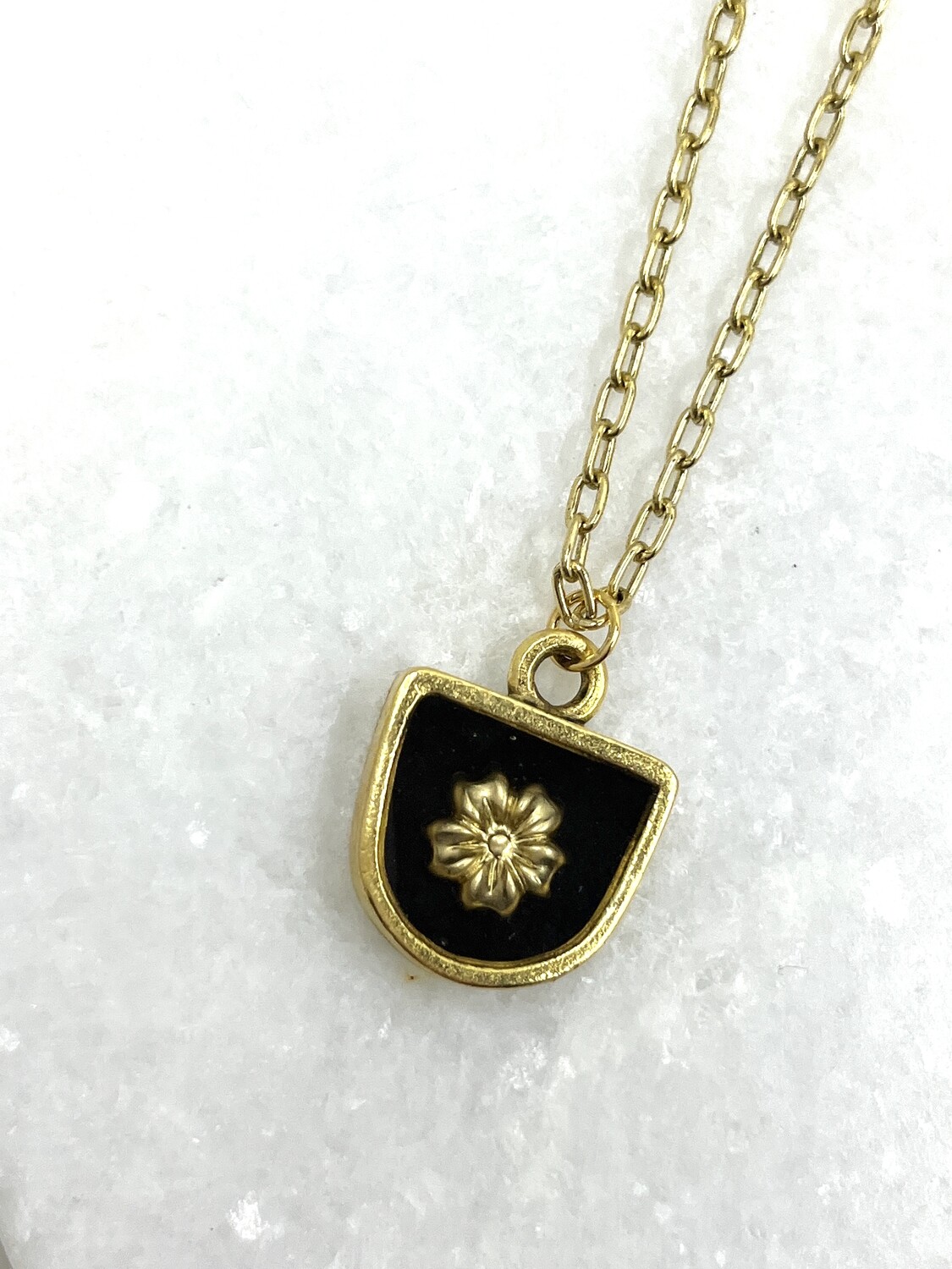 PEACE + PASSION JEWELRY --  Half Circle Pendant -- Flower Charm