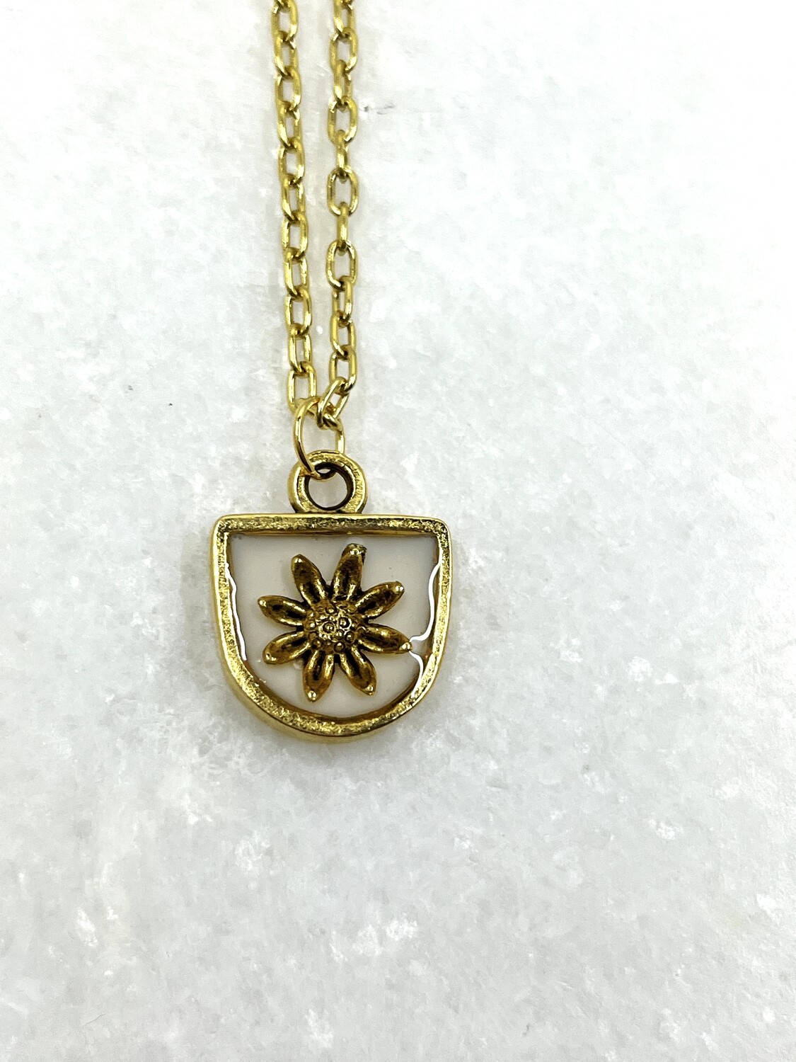 PEACE + PASSION JEWELRY  --  Half Circle Pendant  --  Daisy Charm