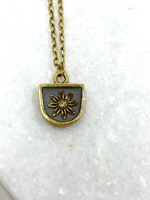PEACE+ PASSION JEWELRY --  Half Circle Pendant  --Daisy Charm