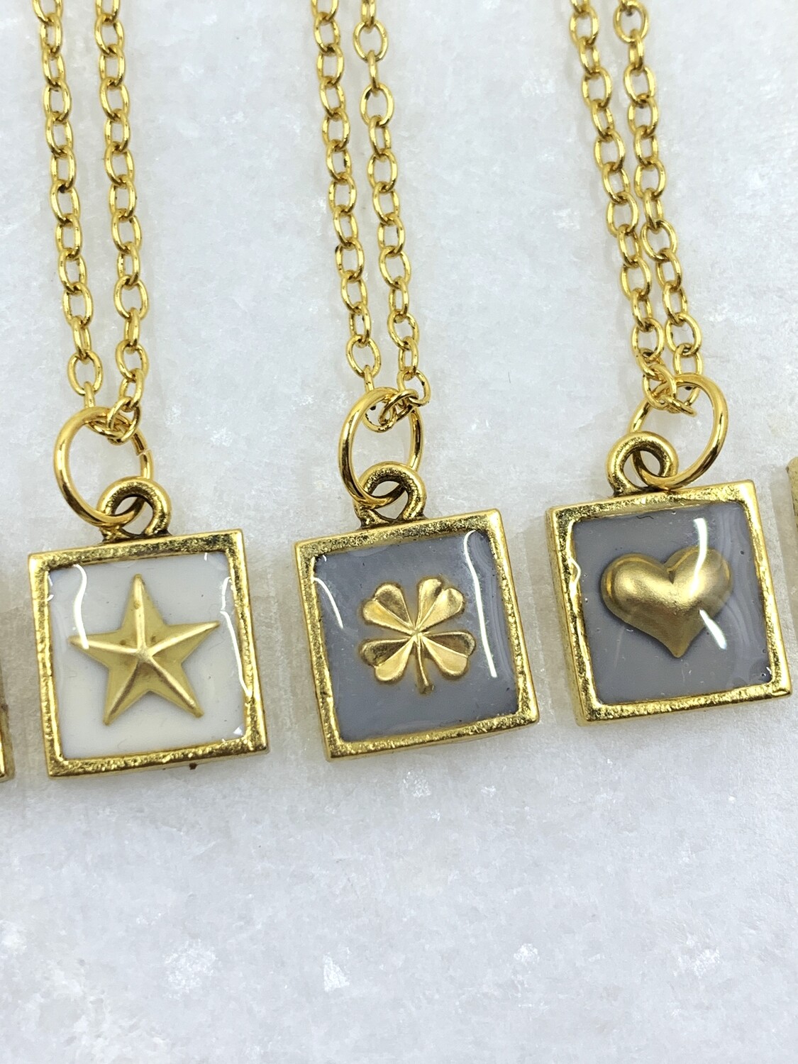 PEACE + PASSION JEWELRY  --  Small Square Pendant -- Clover Charm