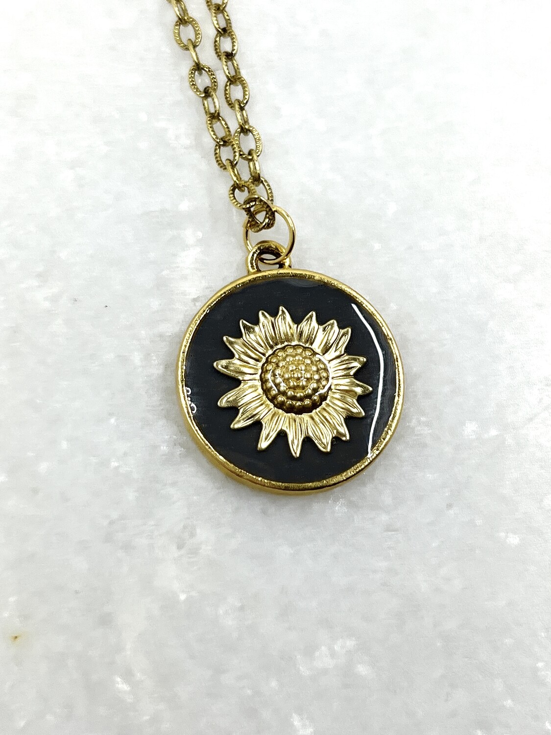 PEACE + PASSION JEWELRY --  Large Circle Pendant -- Sunflower Charm
