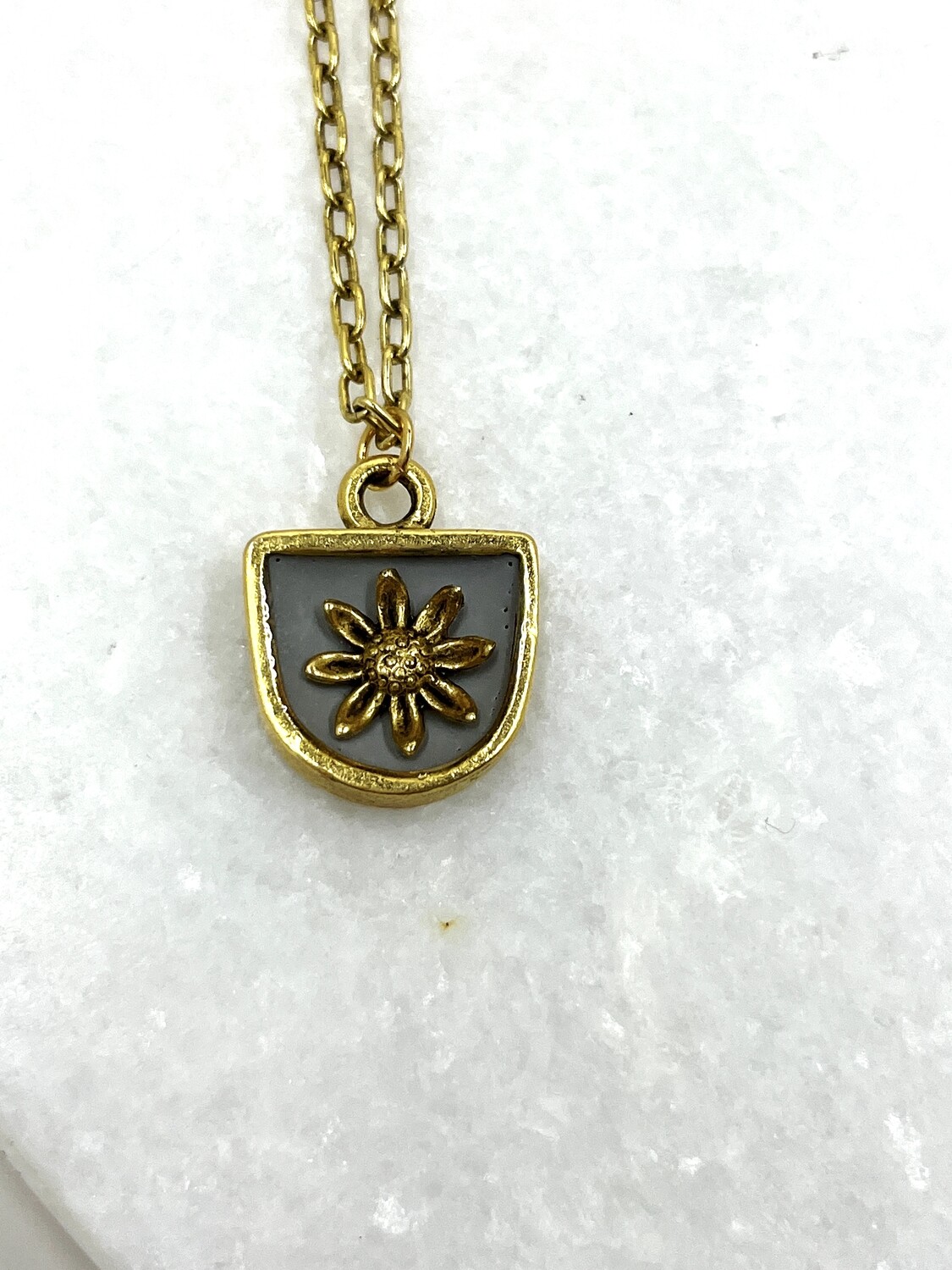 PEACE + PASSION JEWELRY --  Half Circle Pendant  -- Daisy Charm