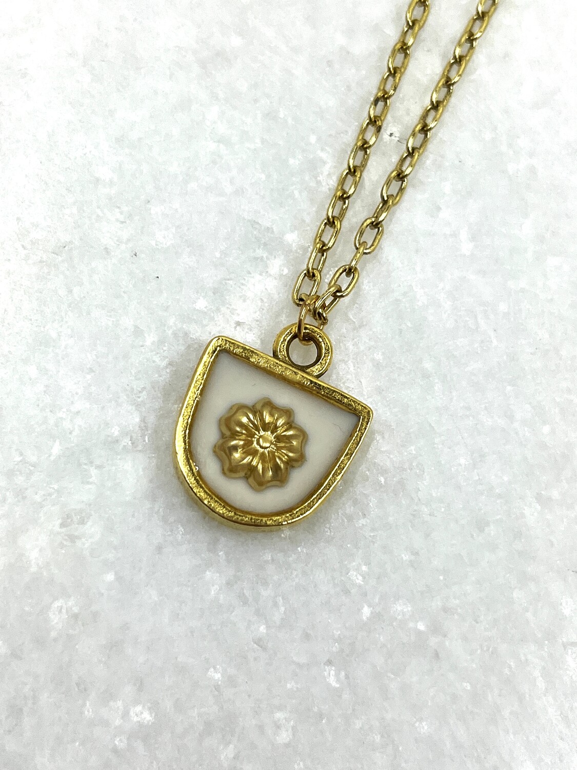 PEACE + PASSION JEWELRY  -- Half Circle Pendant  --  Flower Charm