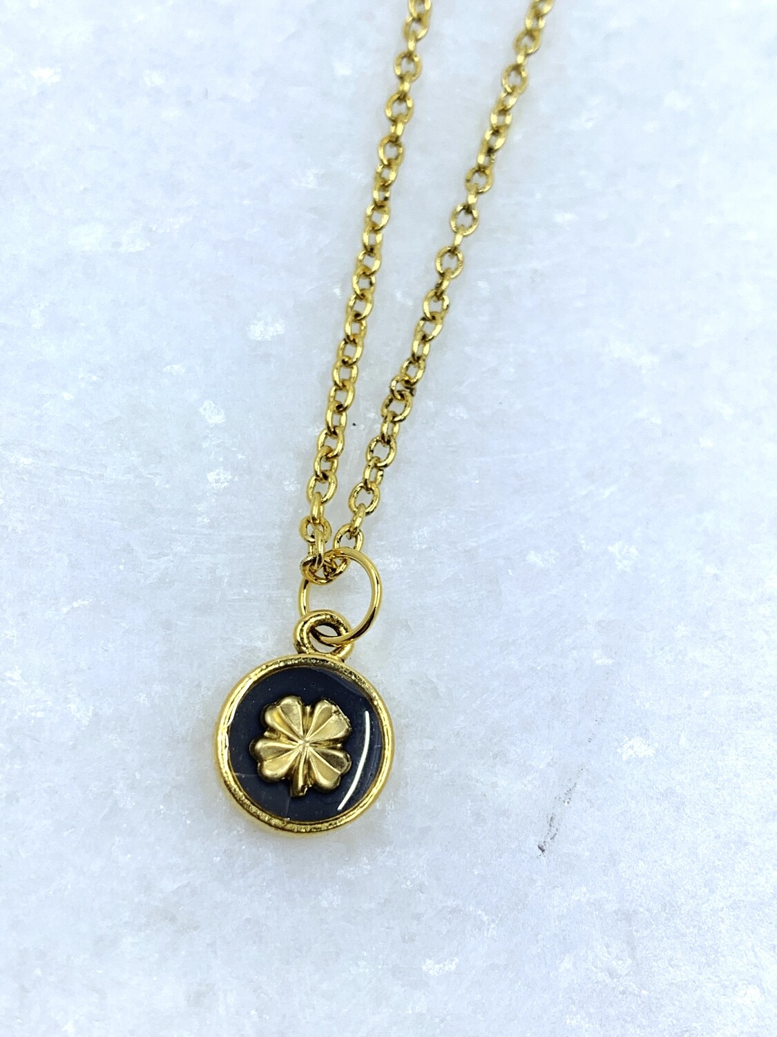 PEACE + PASSION JEWELRY  --  Small Circle Pendant  --  4 Leaf Clover Charm