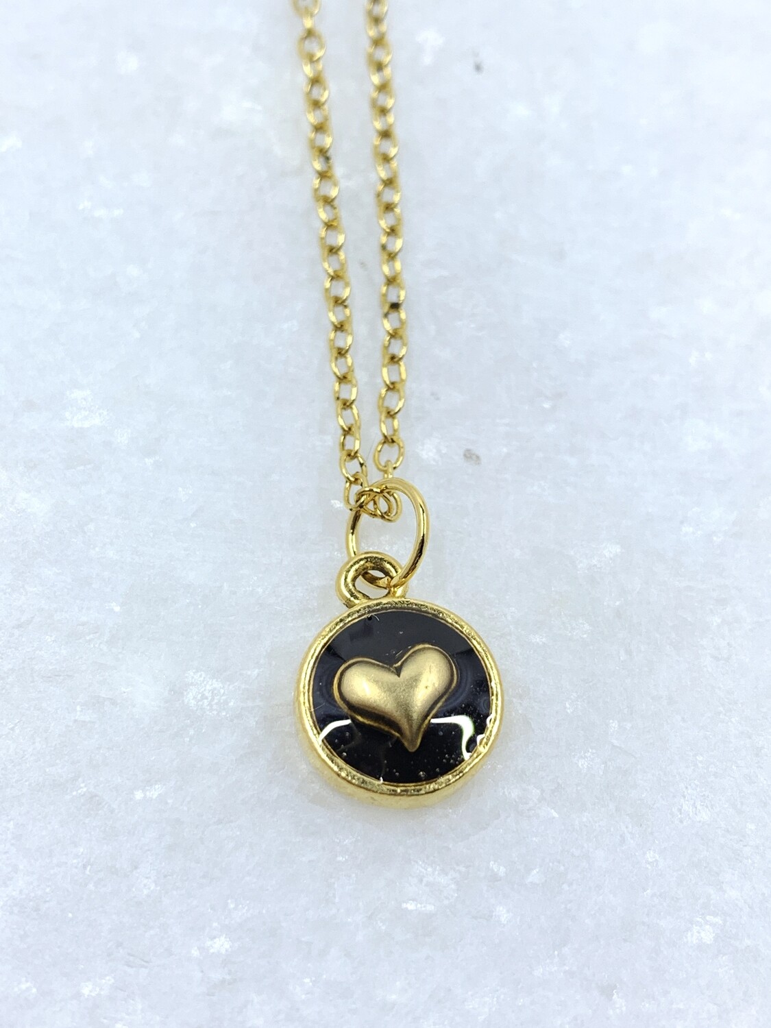 PEACE + PASSION JEWELRY  -- Small Circle Pendant  --  Puffed Heart Charm